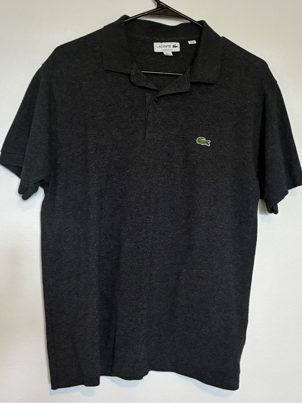 Lacoste Dark Gray Men's Polo with Green Crocodile Logo